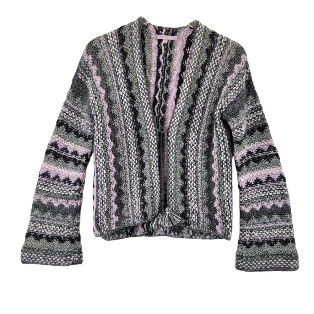 Calypso St Barth 100% Alpaca Striped Cardigan Sweater Small Gray Light‎ Purple